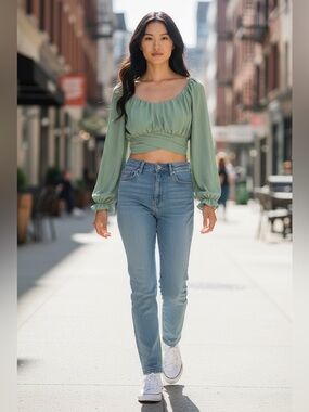 Sage Green Long Sleeve Crop Top size M